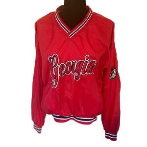 Vintage University of Georgia Bulldogs V-Neck Windbreaker Pullover Jacket Size L